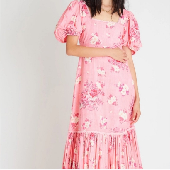 Gorgeous Stunning LoveShackFancy Elegant Pink Floral Maxi Dress Couture Style. - Picture 2 of 3